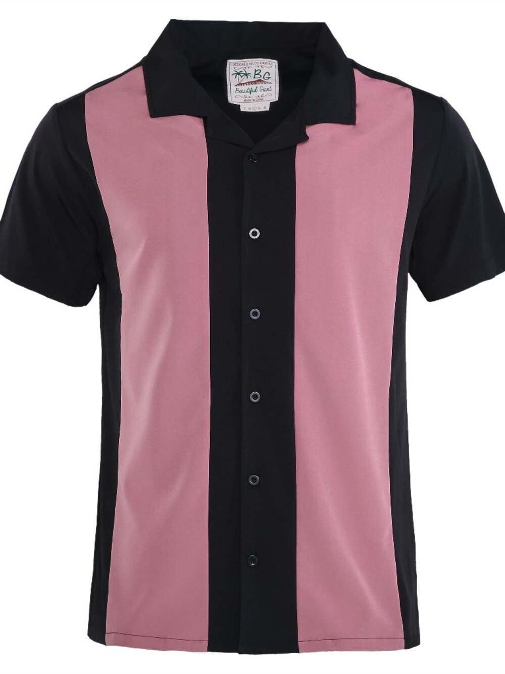 Men's Vintage Bowling Shirt Short Sleeve Retro 1950s Color Block Button Down